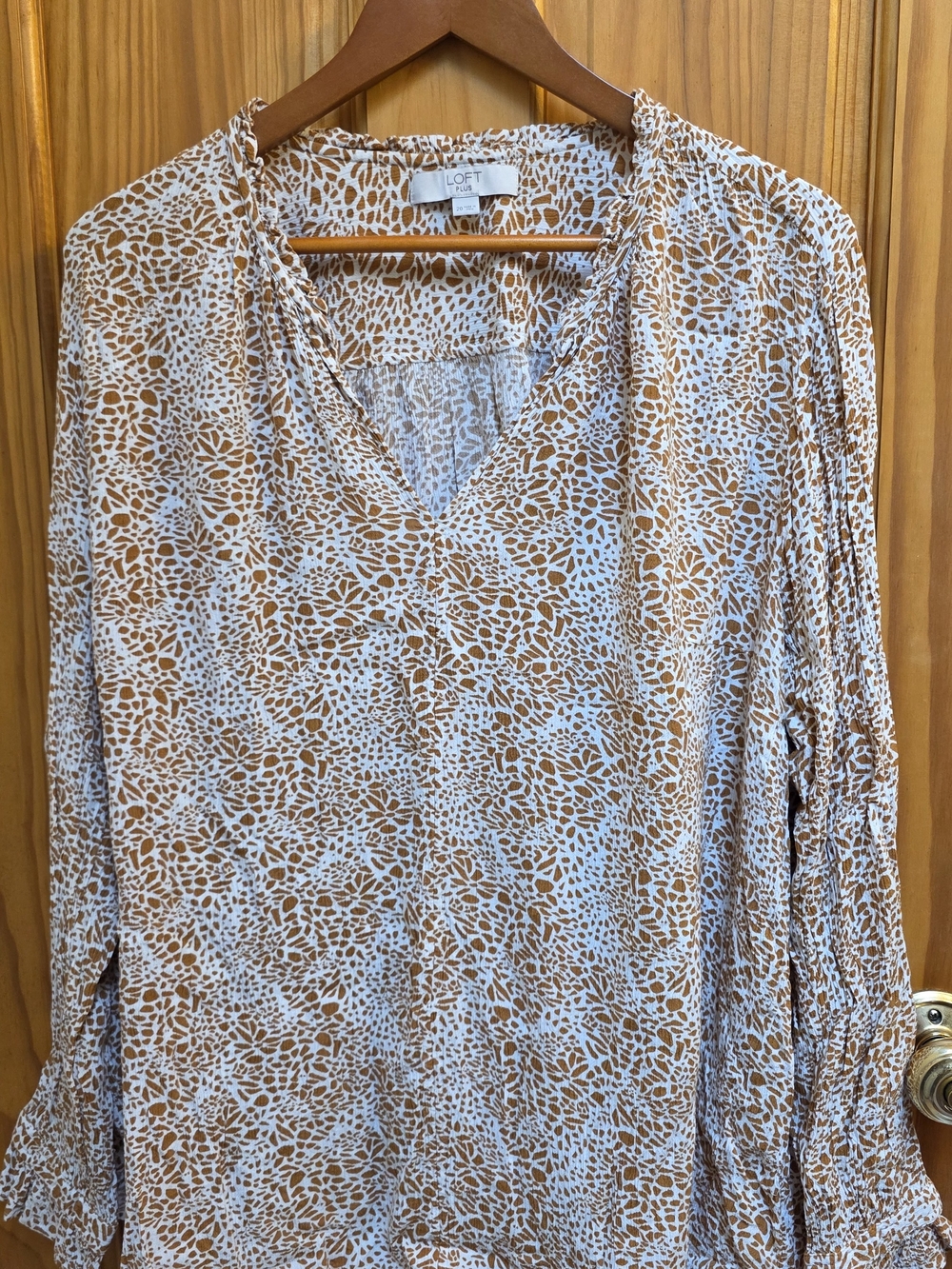 LOFT White and Mustard Printed V-Neck Blouse